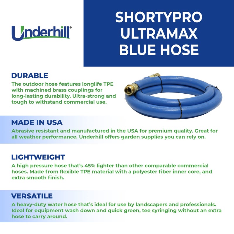 Underhill ShortyPro UltraMax Commercial Grade Garden Water Hose, Lightweight, Heavy-Duty, Flexible, Anti-Kink, 1200 psi, H75-S10, Â¾ Inch x 10 ft, Blue - Image 3